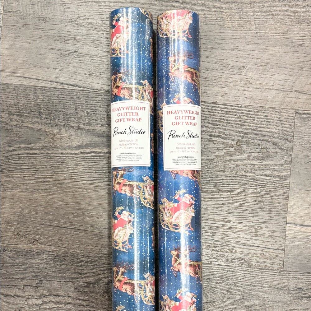 Flying Santa Reindeer Sleigh Vintage Christmas Wrapping Paper Gift Wrap 2 Rolls
